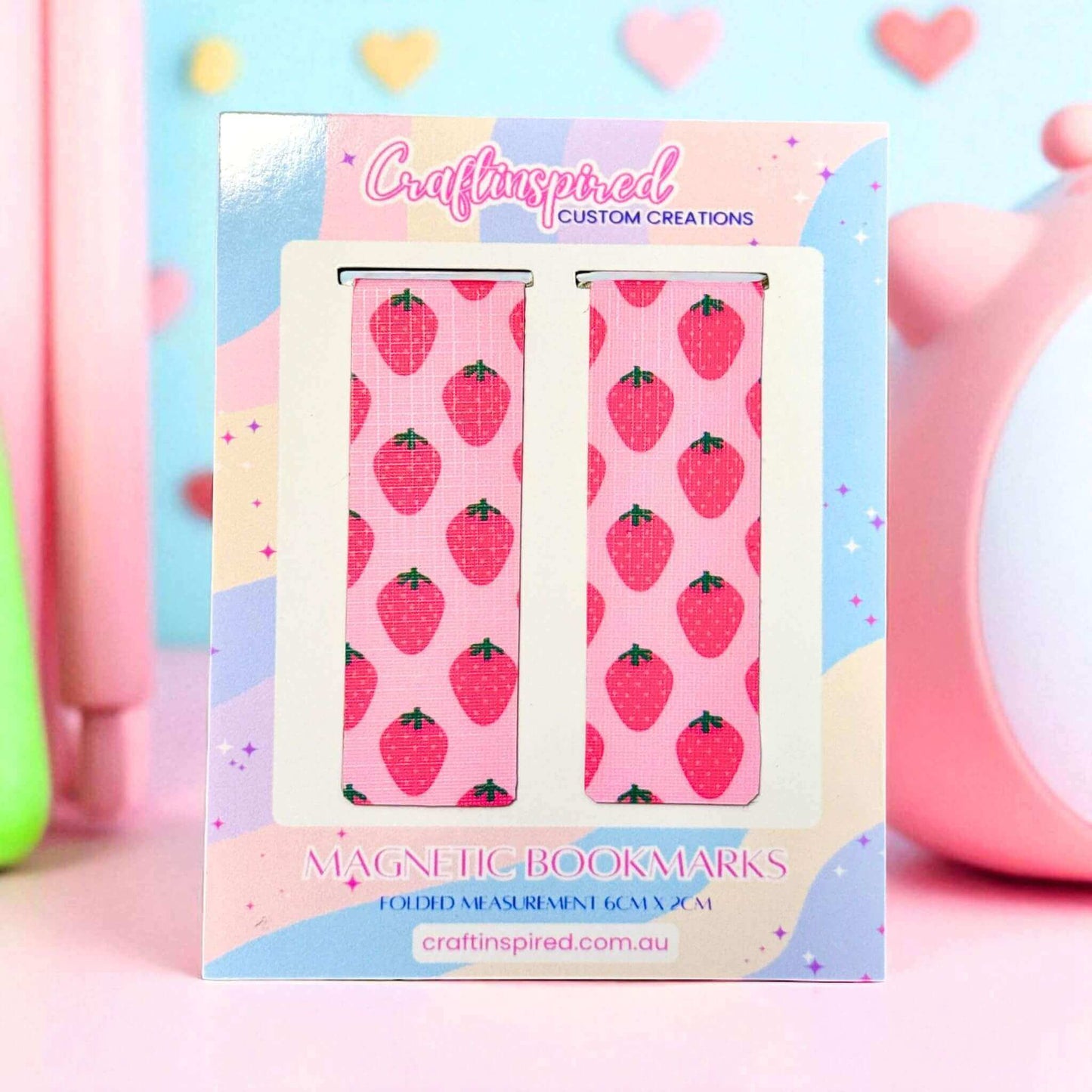 Handmade magnetic bookmarks with adorable strawberry design in branded retail packaging - perfect reading accessories for book lovers shipped nationwide Australia