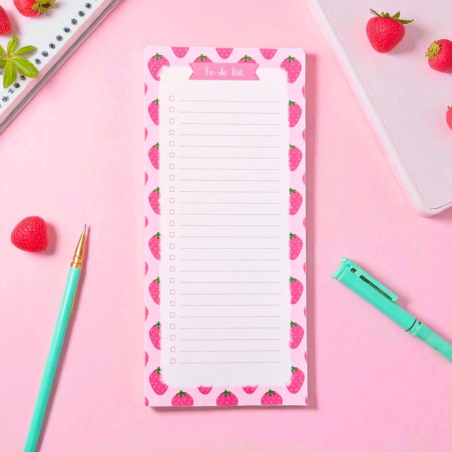 Handmade to-do list notepad with adorable strawberry design and functional checkbox layout - perfect for teens, mums, and organised individuals across Australia