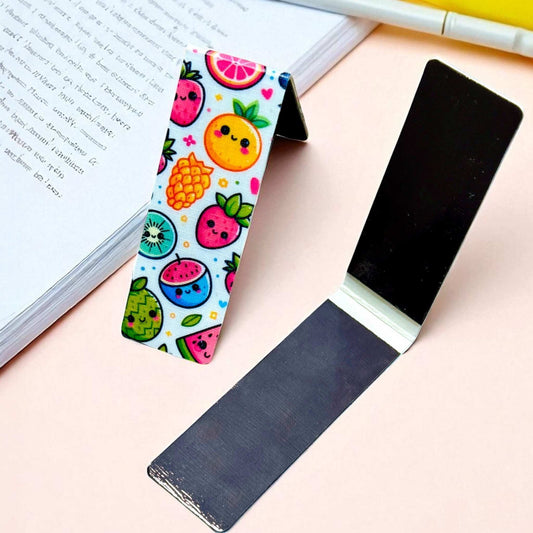 Custom fruit-themed magnetic bookmarks in professional packaging displaying vibrant colours and cute character faces - book accessories shipped nationwide Australia
