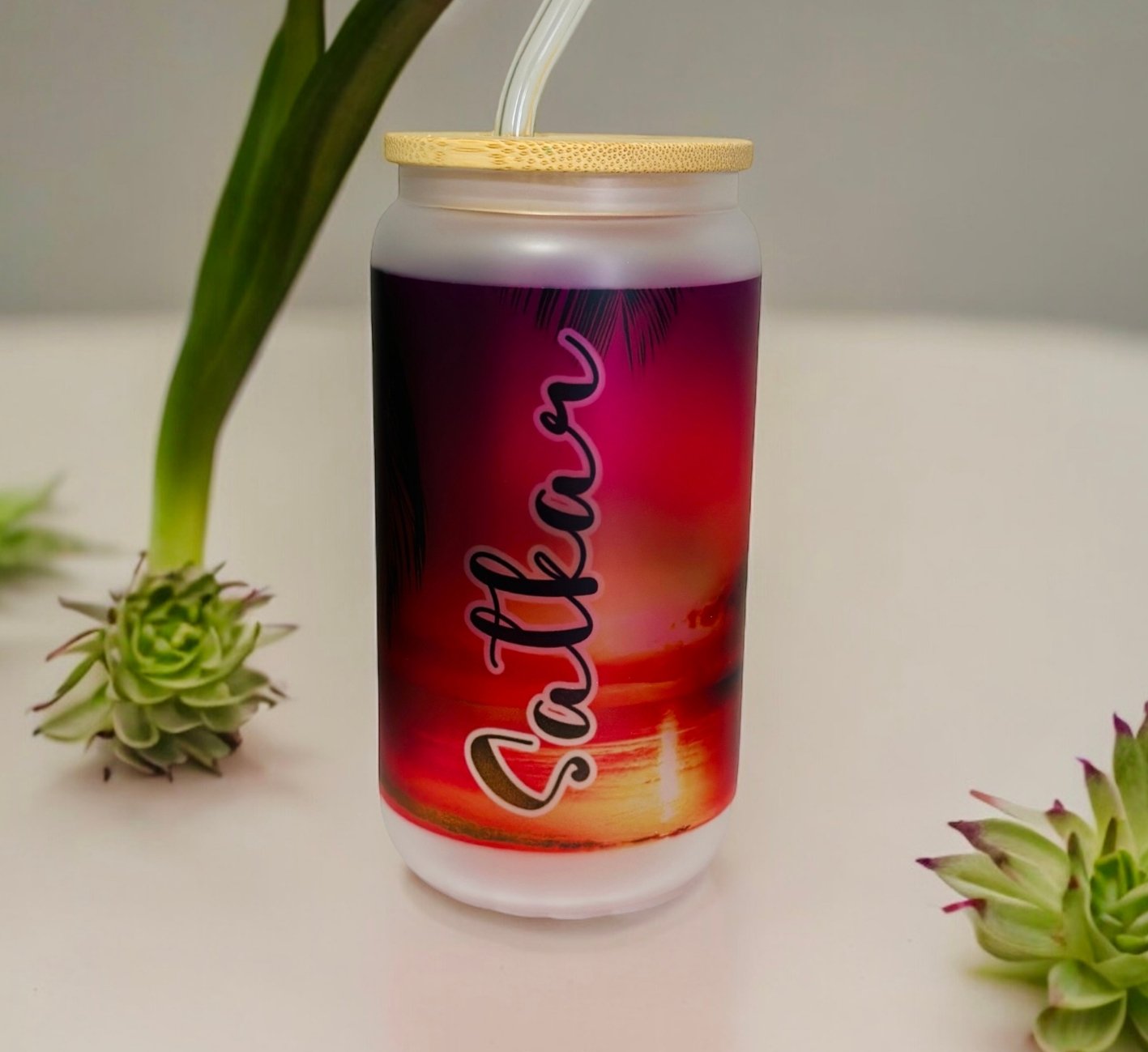 Tumbler with sunset design and custom name of your choice.