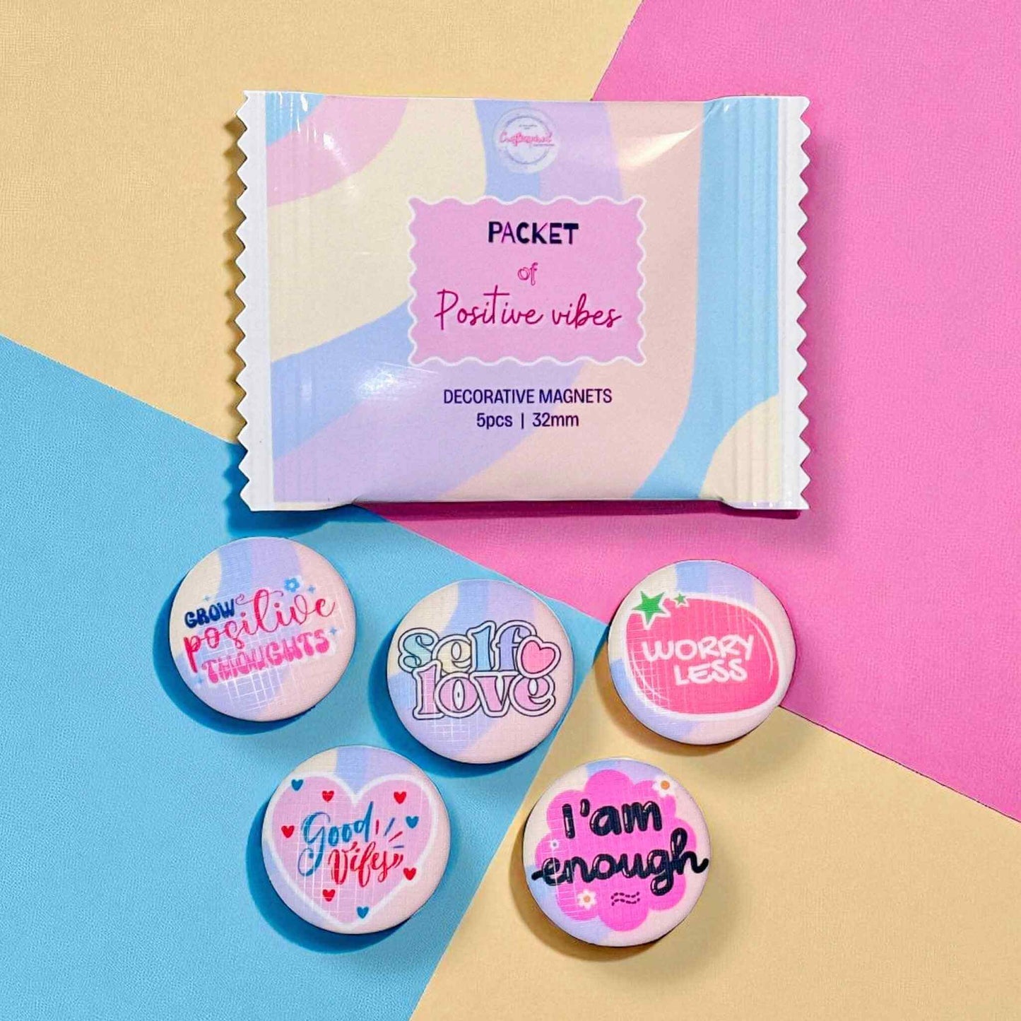 decorative magnets set featuring positive affirmation messages for mental wellness and self-care - 32mm motivational magnet collection