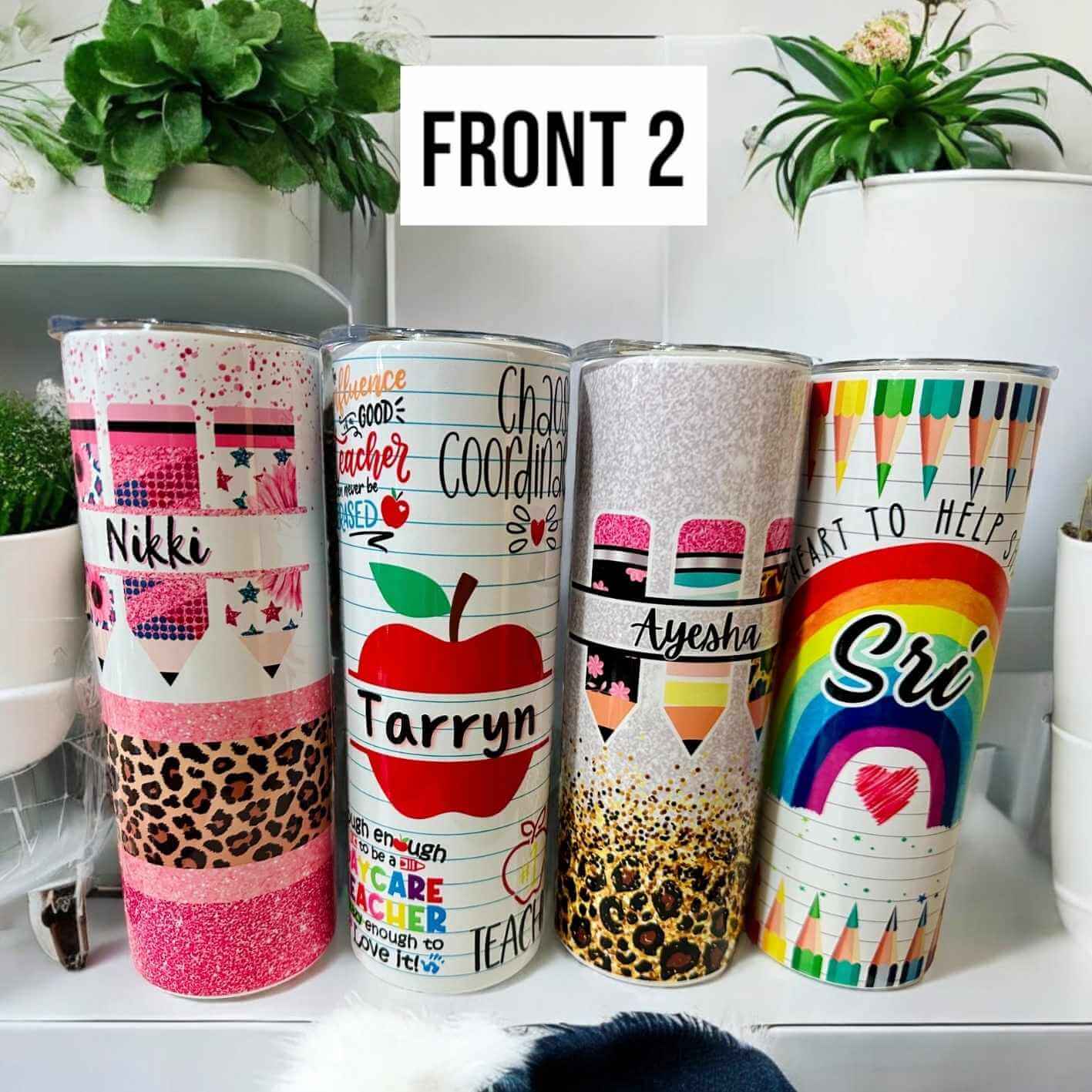 Personalised teacher gift tumblers Melbourne - custom name stainless steel cups with educational themes and motivational sayings
