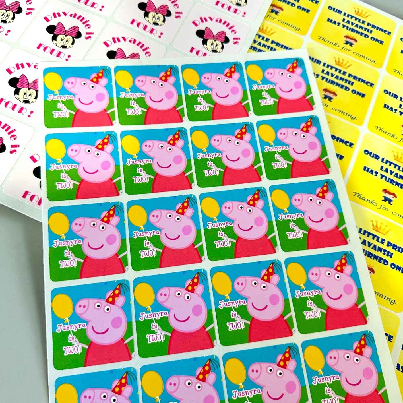 Custom Birthdays Stickers with cartoon characters on a white background