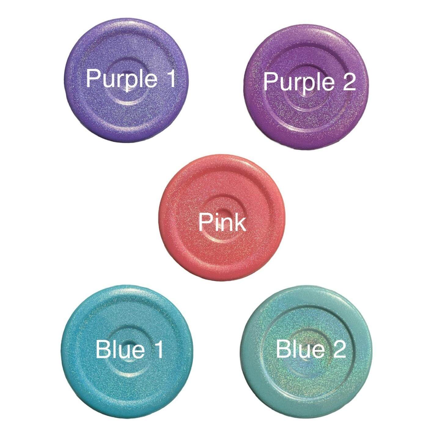 Five color swatches labeled with colors and numbers on a white background