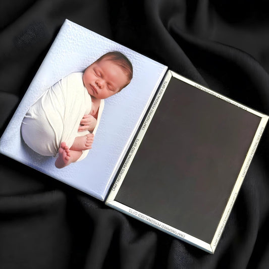 Fridge magnet with a custom photo of a baby