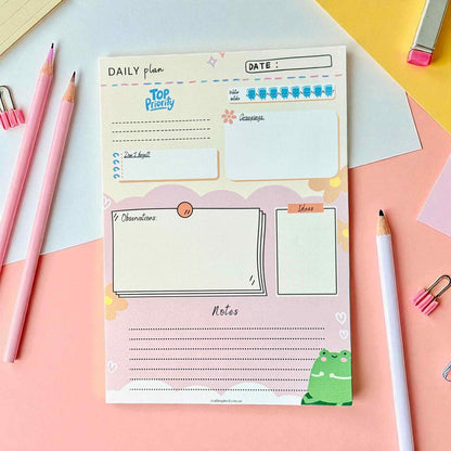 Custom teacher daily planner notepad featuring top priority section, water intake tracker, student groupings area, and classroom observations - perfect end of year gift for educators Australia