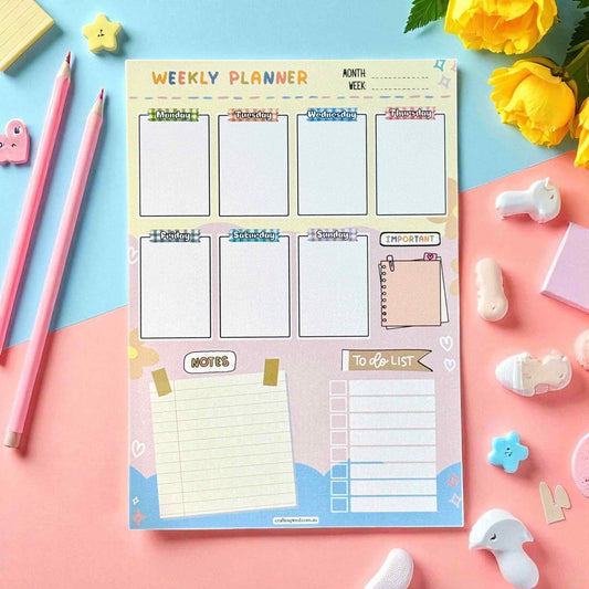 Handmade weekly planner featuring pastel design with daily organisation sections and to-do list - perfect planning tool for teens, mums, and educators Melbourne
