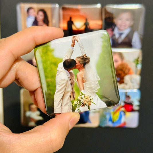 Custom magnetic photo prints featuring wedding and family memories - personalised photo magnets handmade in Melbourne perfect for grandparents gifts