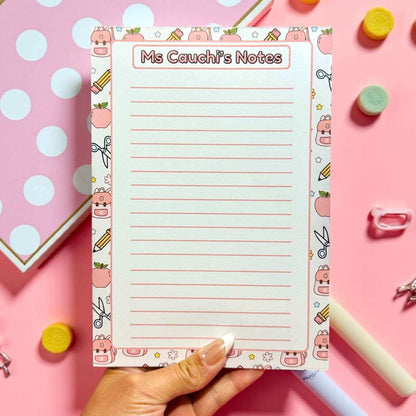 Personalised Pink Teacher Notepad | Cute Stationery Gift for Teachers | Custom Name 60 Page Notepad | End of Year Teacher Gift Australia