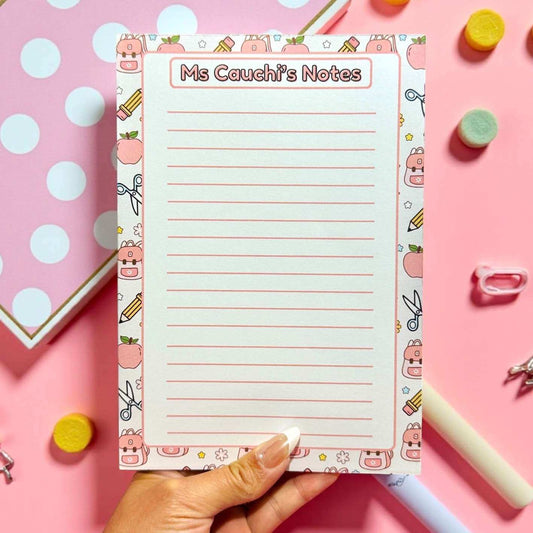 Personalised Pink Teacher Notepad | Cute Stationery Gift for Teachers | Custom Name 60 Page Notepad | End of Year Teacher Gift Australia