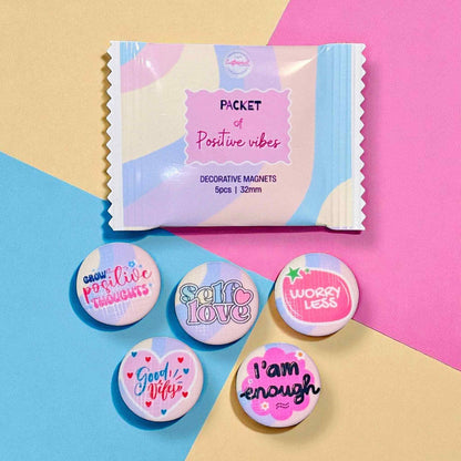 decorative magnets set featuring positive affirmation messages for mental wellness and self-care - 32mm motivational magnet collection