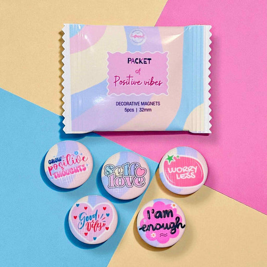 decorative magnets set featuring positive affirmation messages for mental wellness and self-care - 32mm motivational magnet collection