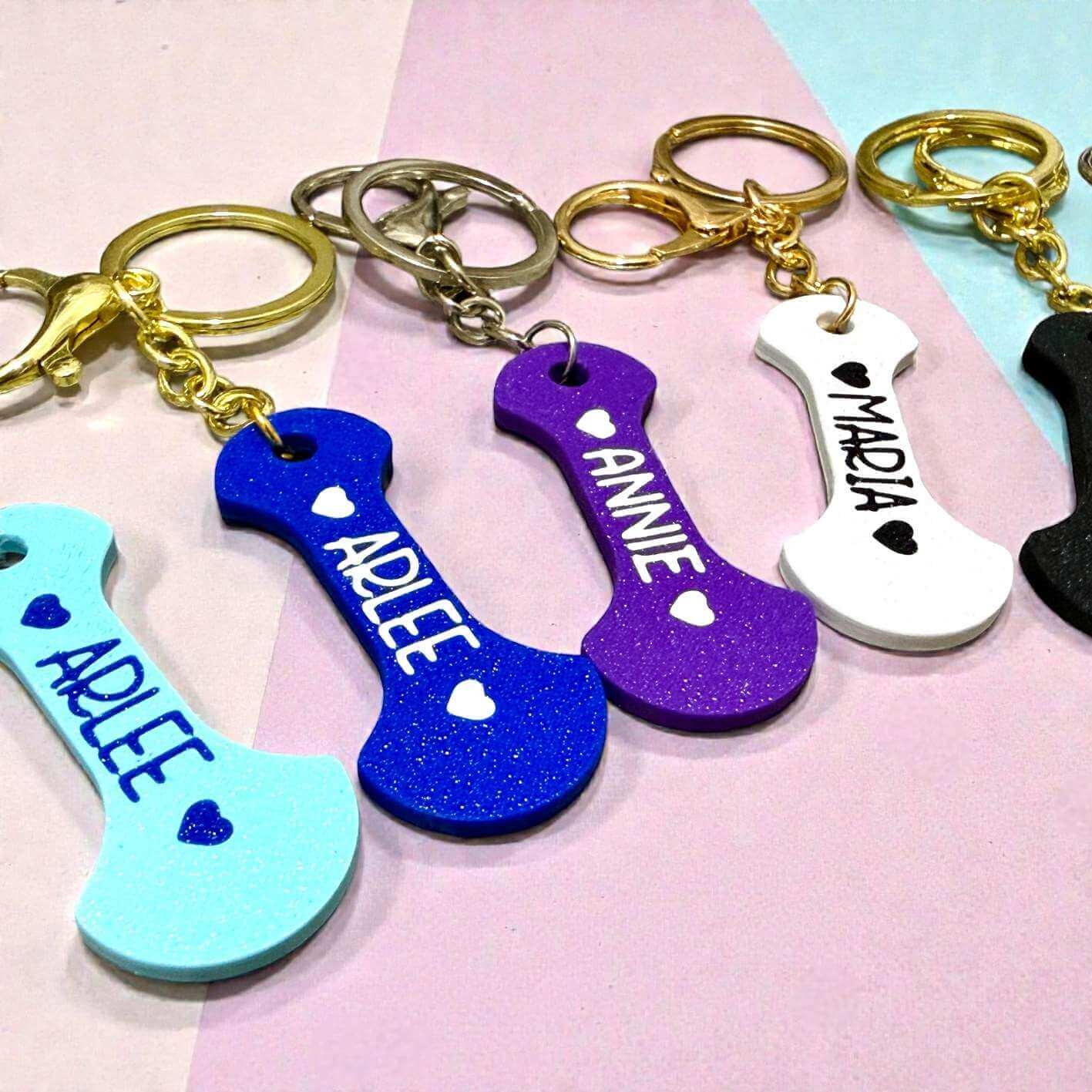 Bone shaped removable trolley key for Supermarkets in various colours with personalised name 