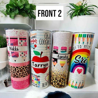 Personalised teacher gift tumblers Melbourne - custom name stainless steel cups with educational themes and motivational sayings